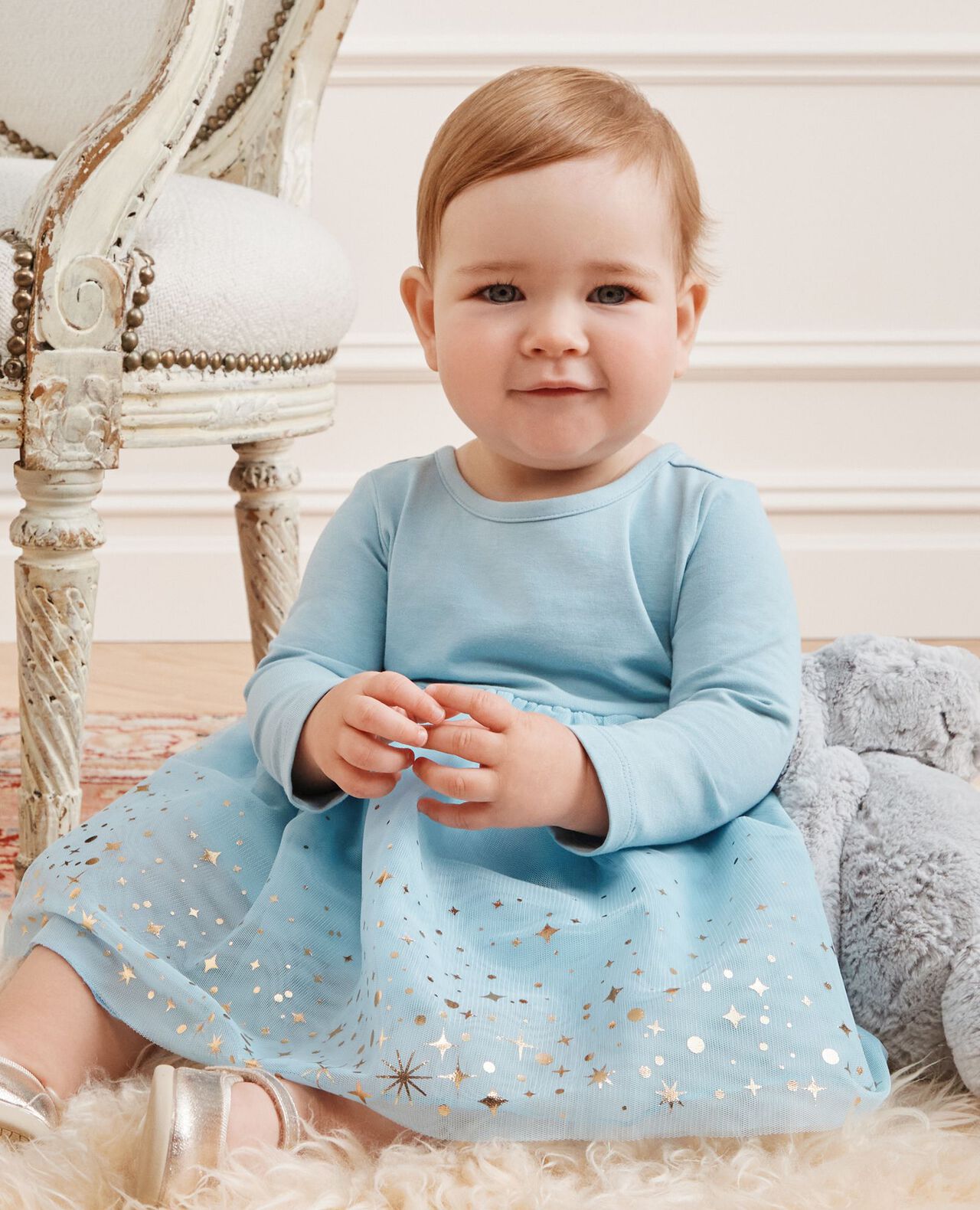 Baby Long Sleeve Tulle Shimmer Dress - Image 4