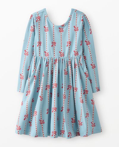 Holiday Long Sleeve Skater Dress with Pockets
