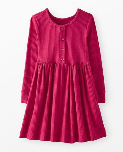 Long Sleeve Heart Button Ribbed Henley Dress