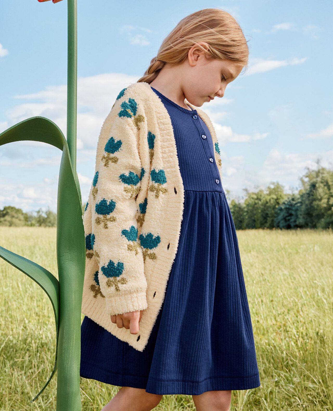 Long Sleeve Heart Button Ribbed Henley Dress - Image 2