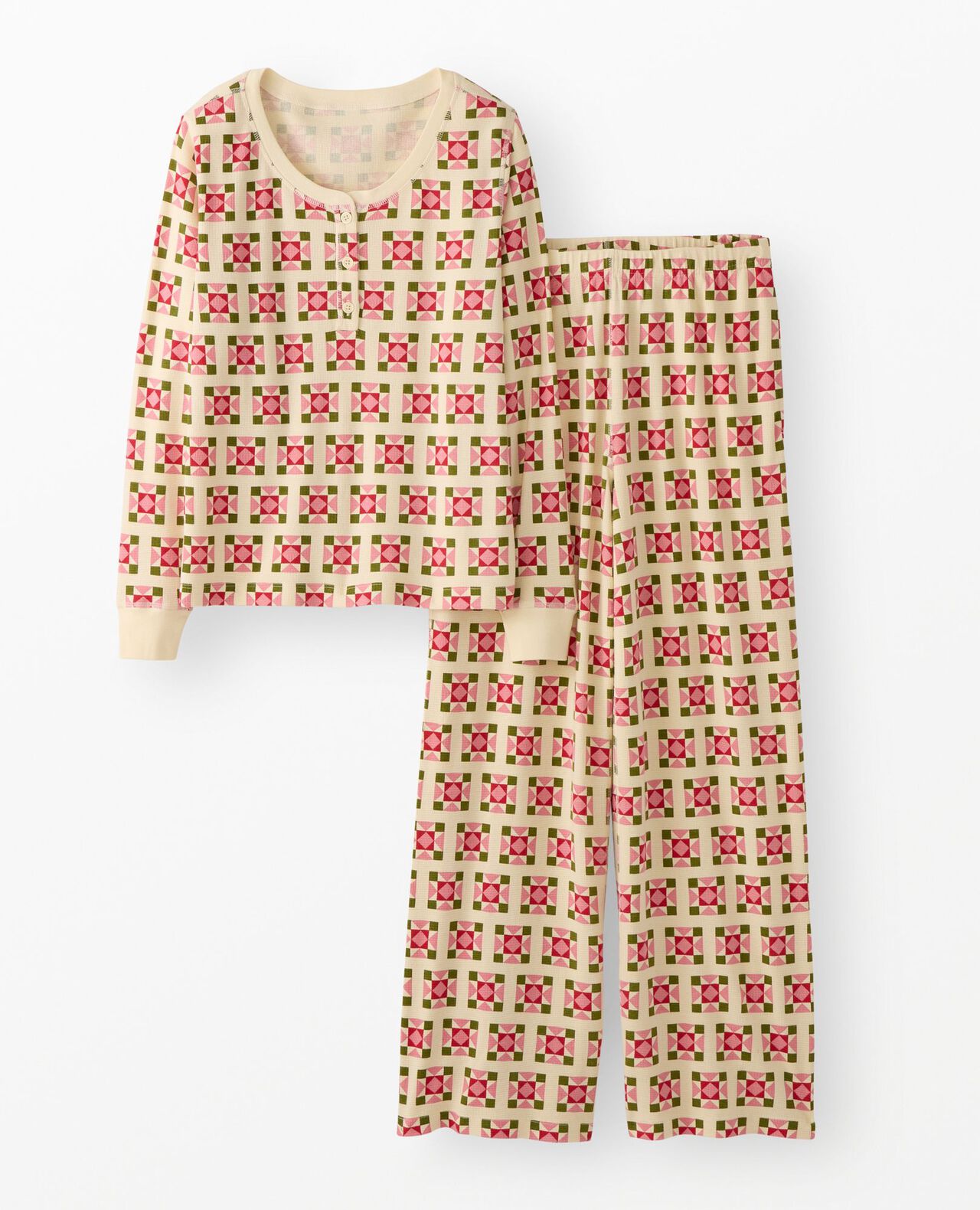 Women's Holiday Long Sleeve Waffle Henley Pajama Set