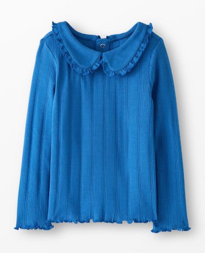 Long Sleeve Pointelle Collared T-Shirt
