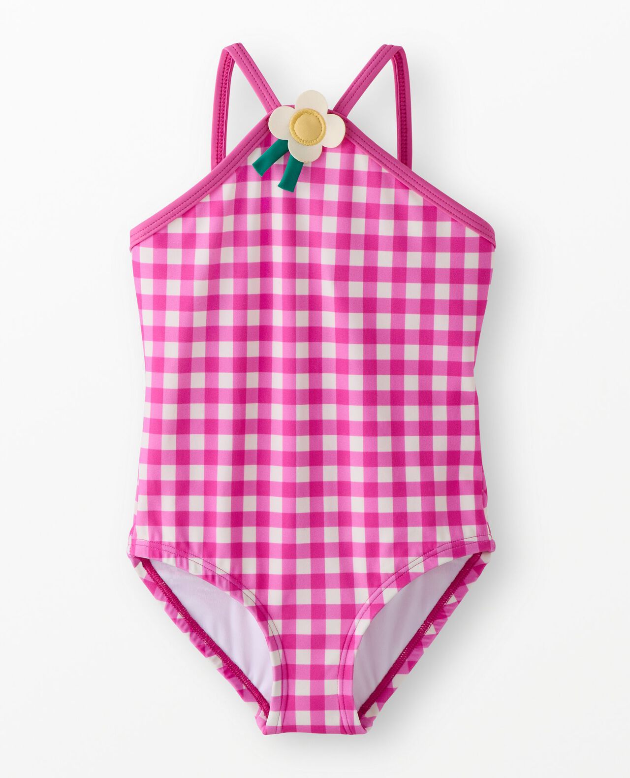 One-Piece Gingham Flower Swimsuit