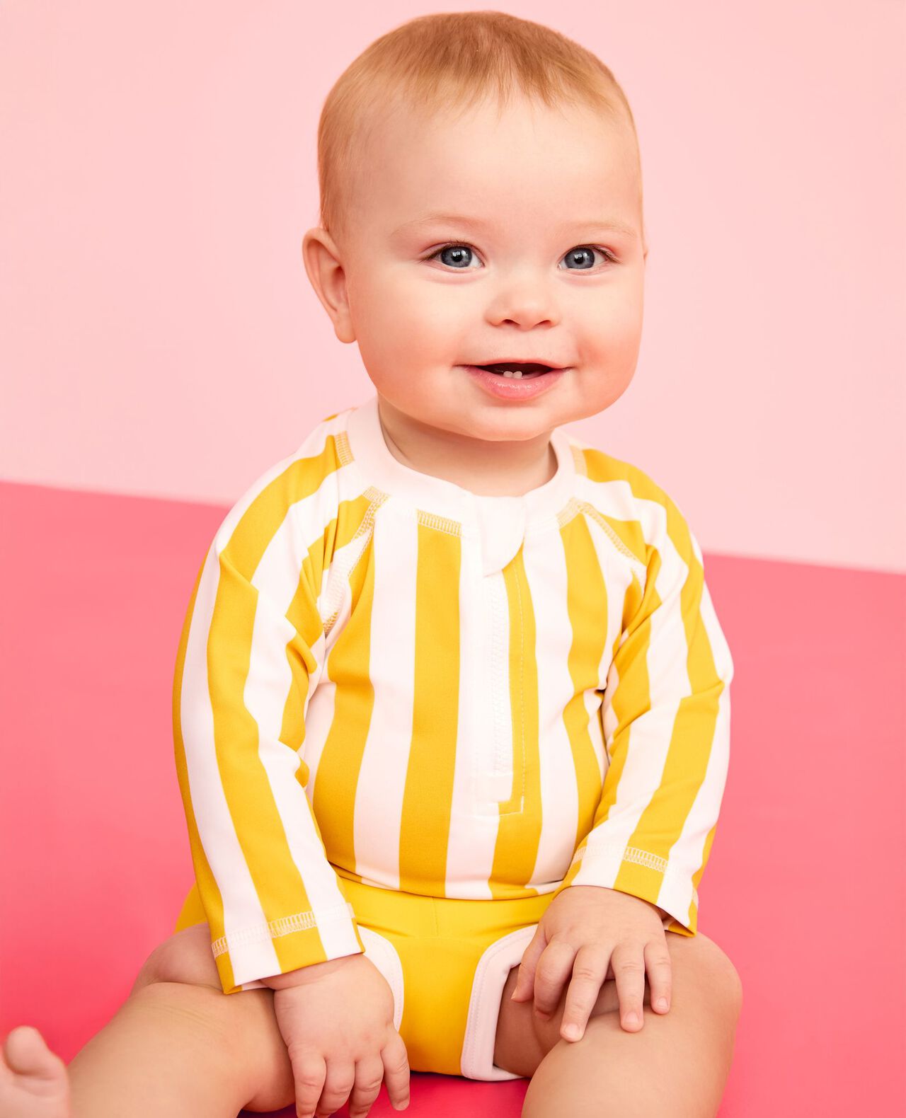 Baby Striped Rashguard & Swim Trunks Set