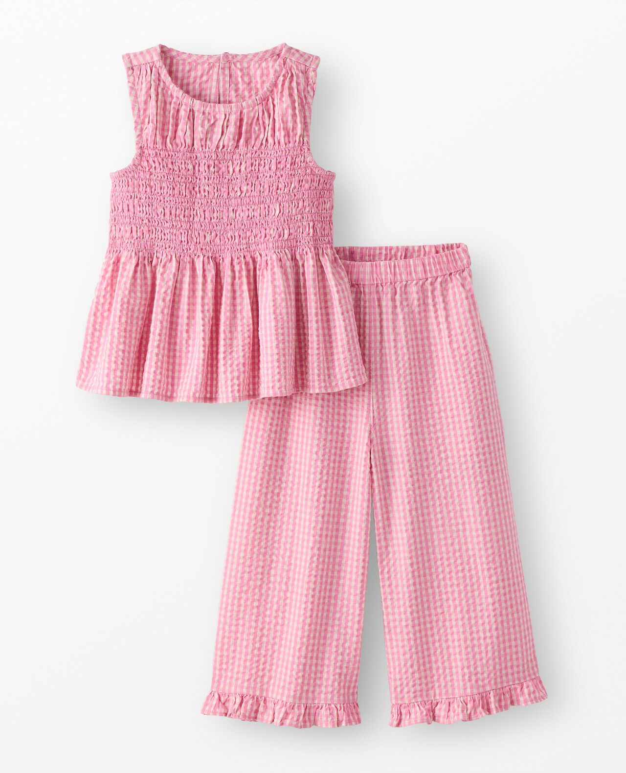 Sleeveless Seersucker Top & Wide Leg Pants Set - Image 2