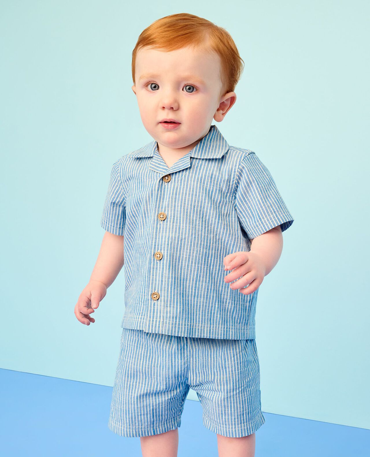 Baby Poplin Button Up Shirt & Shorts Set
