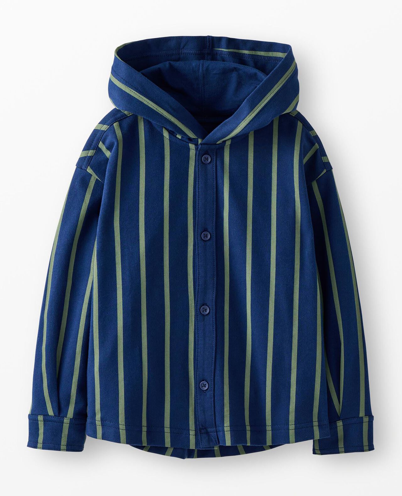 French Terry Hooded Striped Button Up Shirt - Image 2
