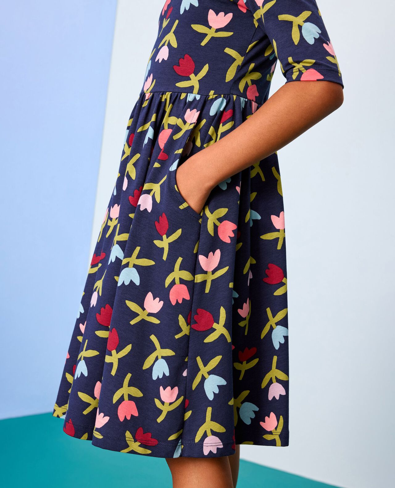 Elbow Sleeve Skater Dress with Pockets - Image 4