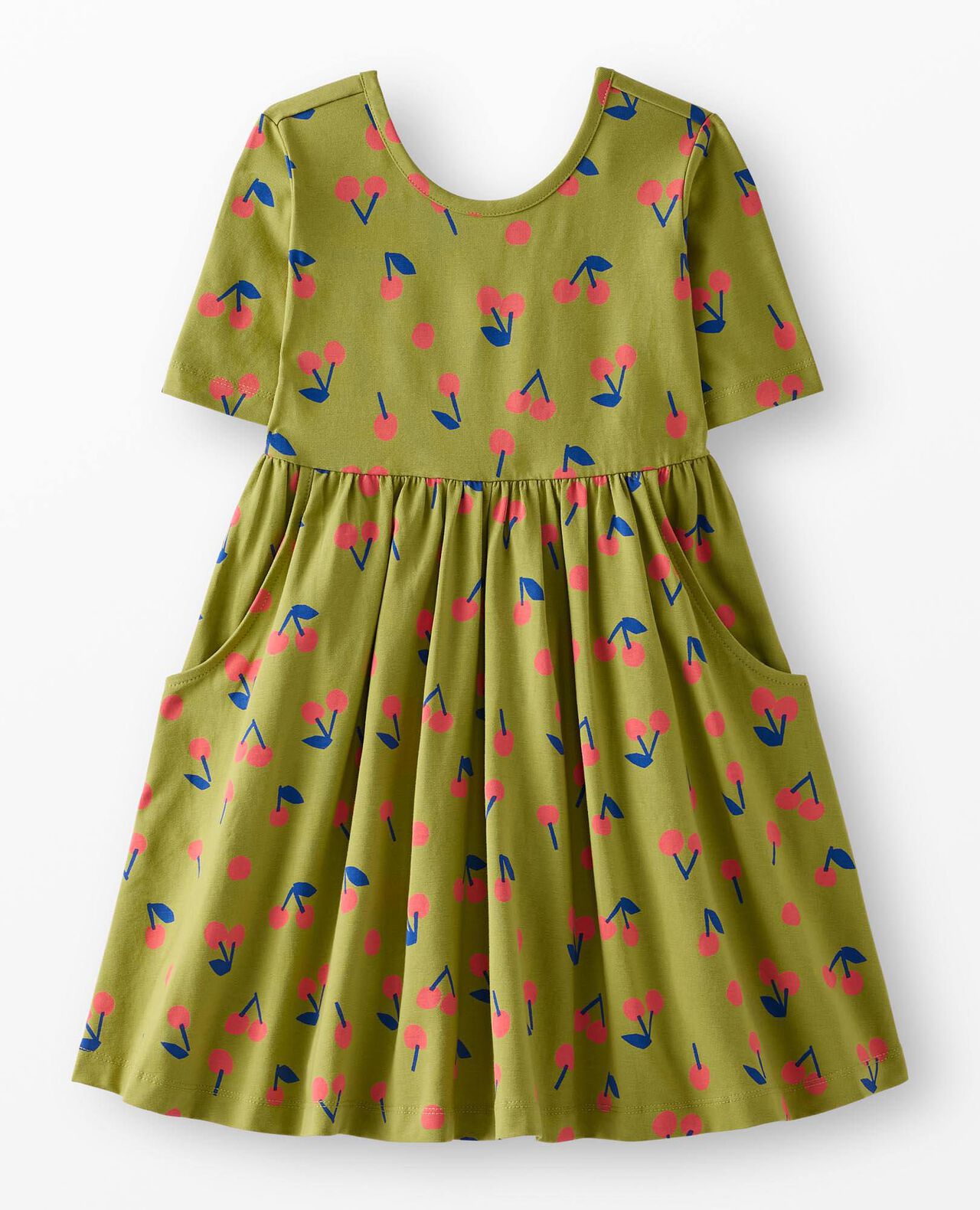 Elbow Sleeve Skater Dress with Pockets