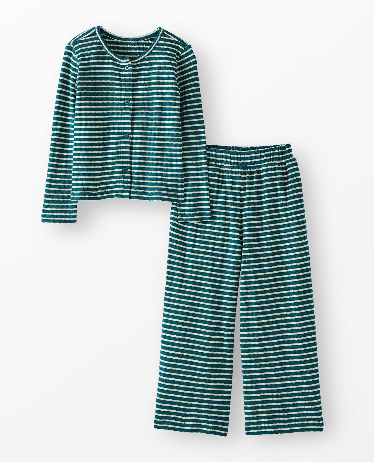 Heart Button Pointelle Cardigan & Wide Leg Pants Set - Image 2