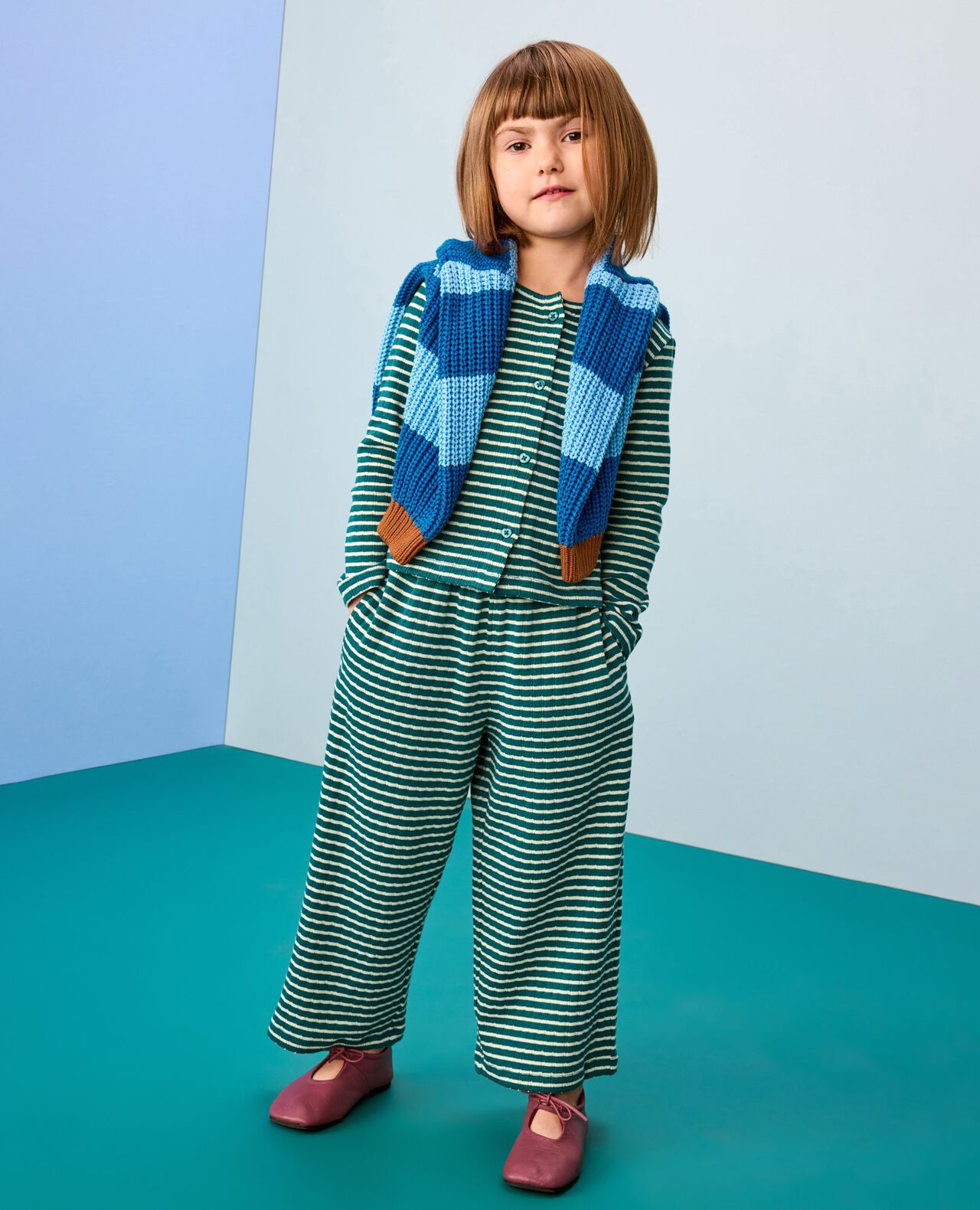 Heart Button Pointelle Cardigan & Wide Leg Pants Set - Image 4