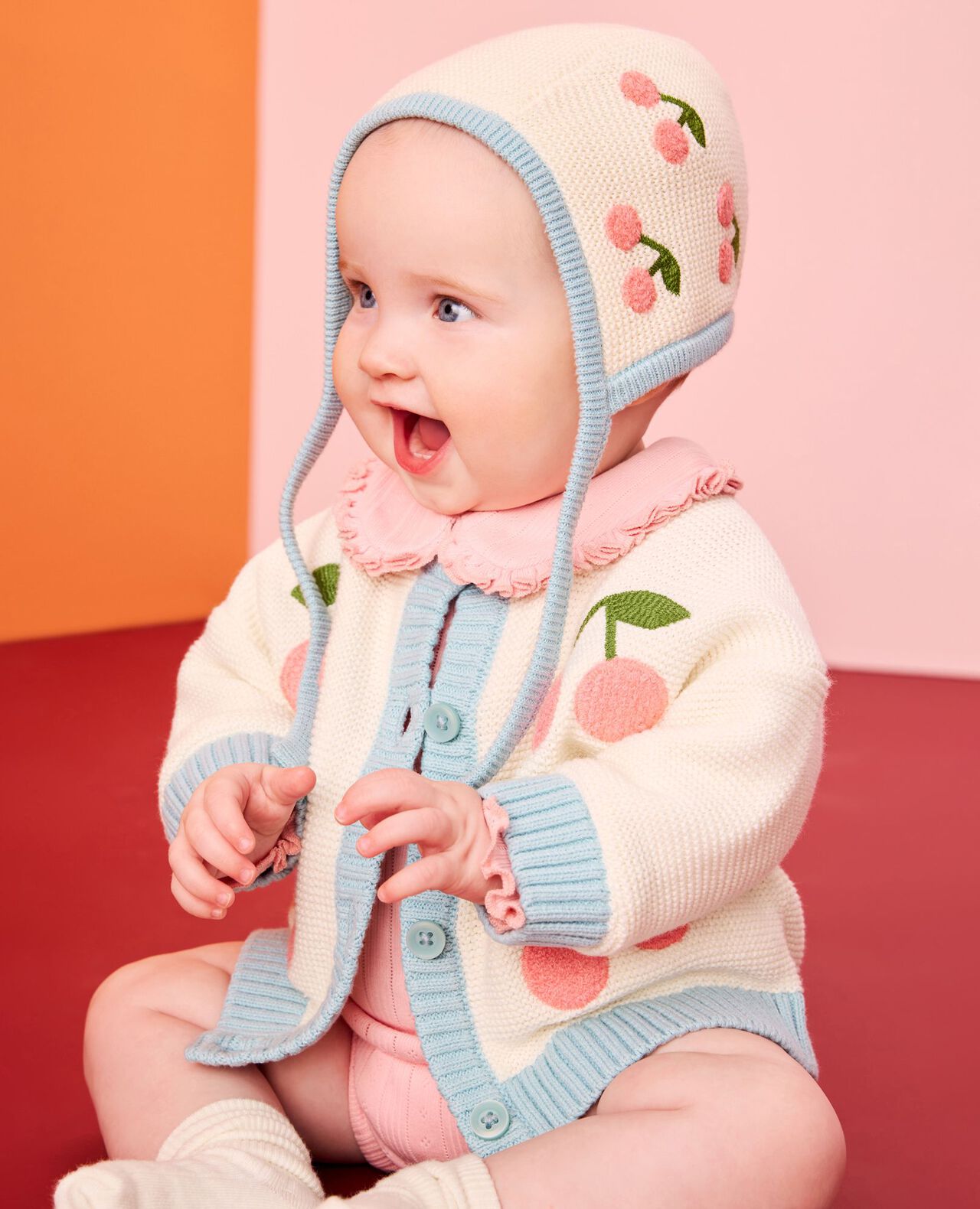 Baby Cherry Cardigan & Hat Set - Image 6