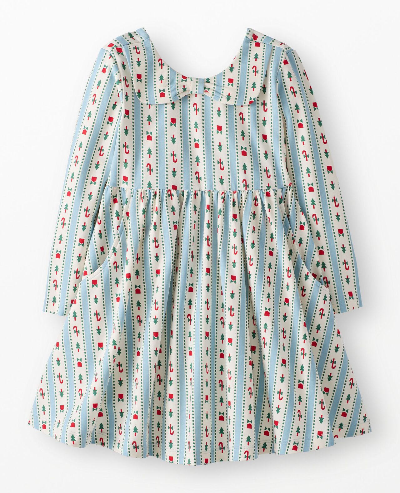 Long Sleeve Holiday Bow Collar Skater Dress with Pockets