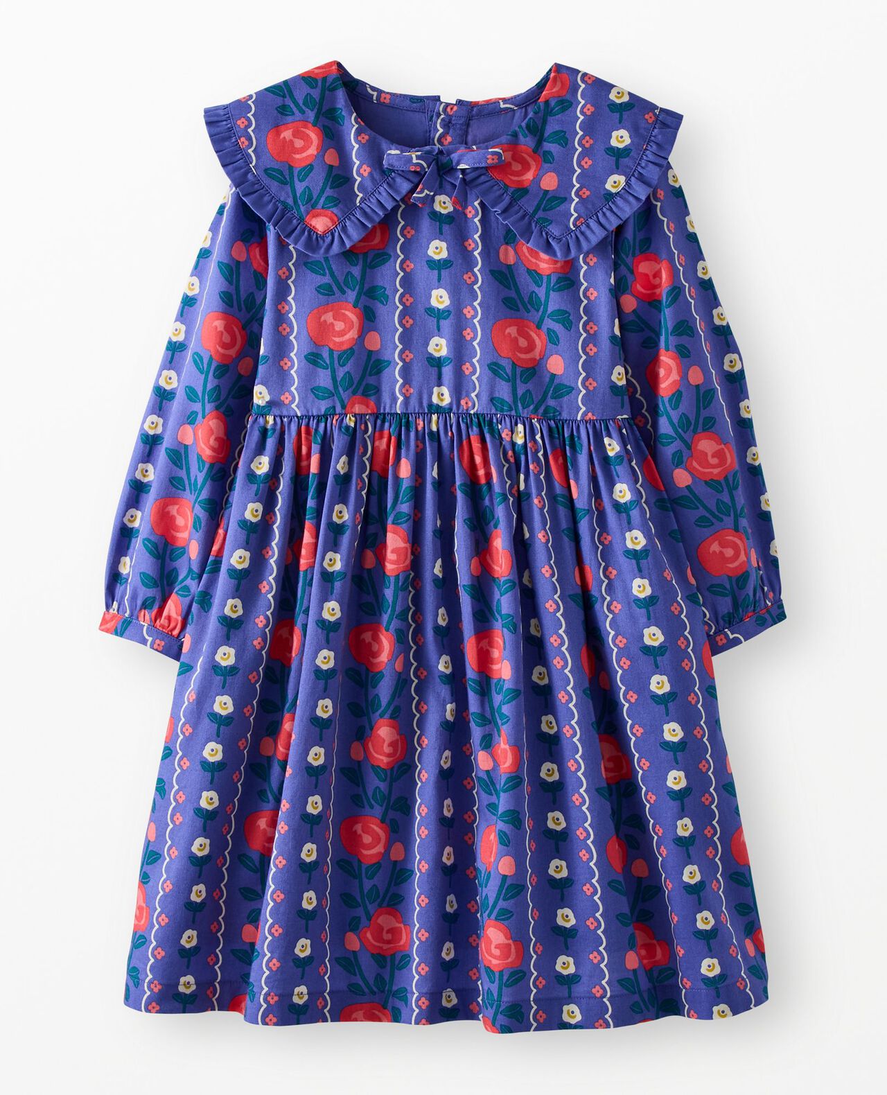 Long Sleeve Ruffle Collar Twill Dress with Pockets