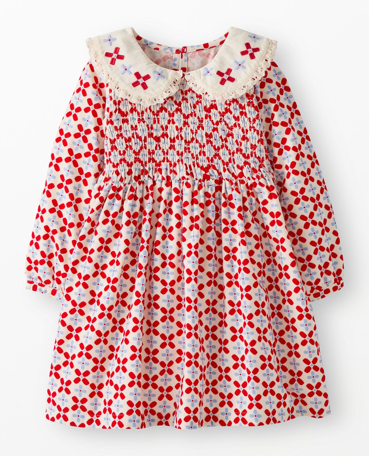 Embroidered Corduroy Dress with Pockets