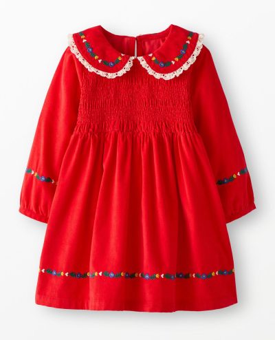 Embroidered Corduroy Dress with Pockets